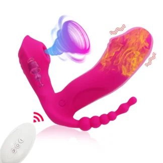 Vibrador 3 em 1 com sucção, estimulador anal, vaginal e clitoriano, 7 modos de vibração, vestível e com sucção oral. Brinquedos Sexual Feminino