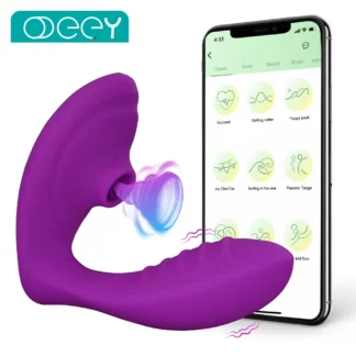 Vibrador vaginal com sucção Bluetooth, 20 modos de vibração, estimulação do clitóris e sexo oral.